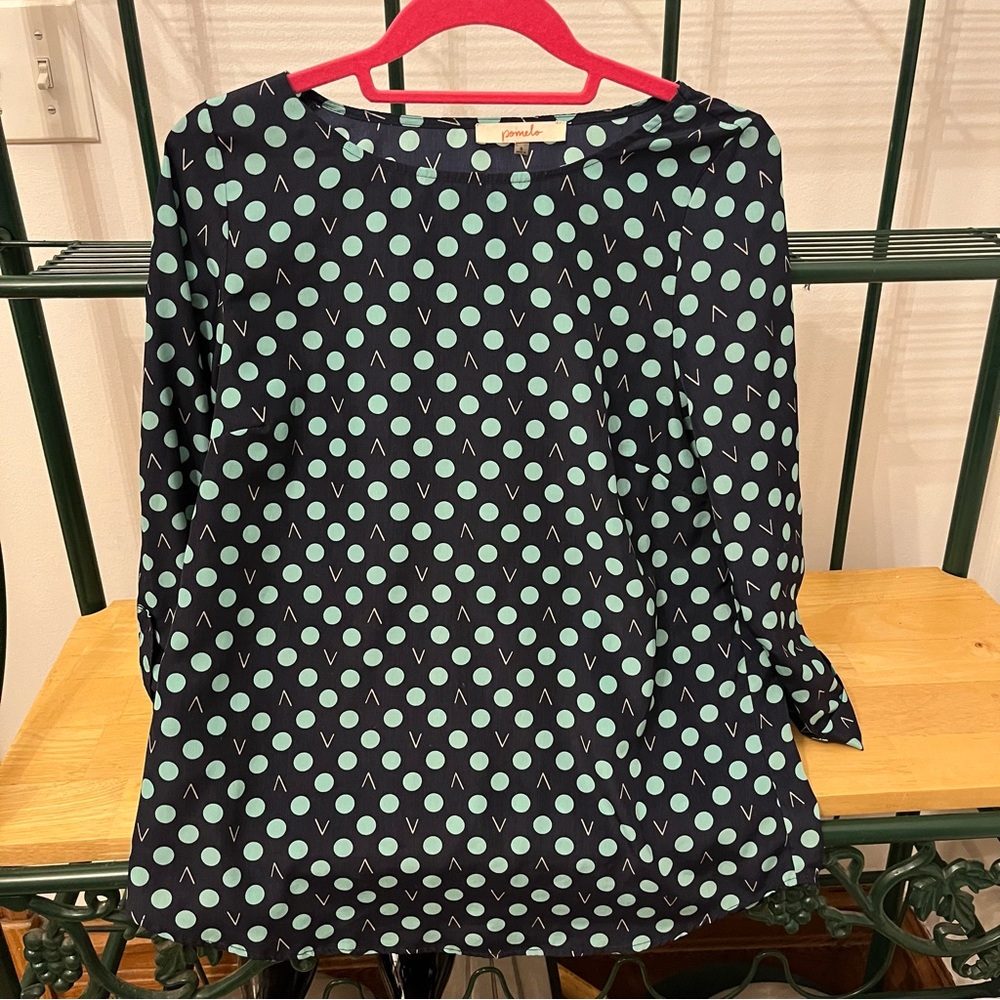 Pomelo top cute for work size S blue aqua turquoise teal polka dot pattern